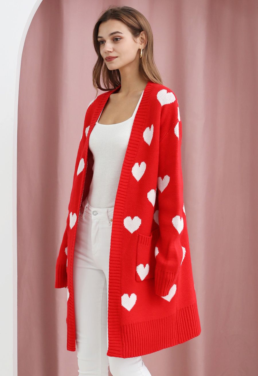 Love Embrace Open Front Knit Cardigan in Red