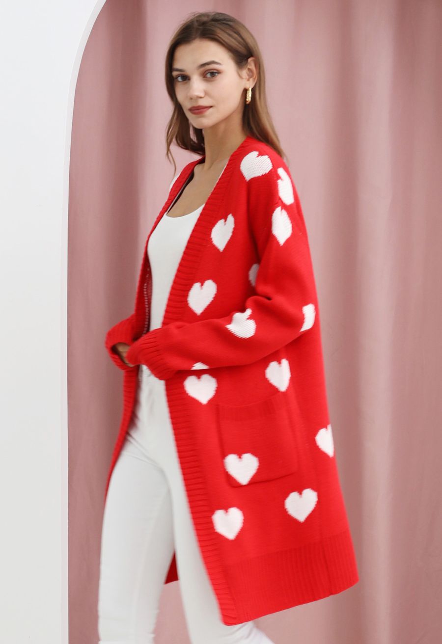 Love Embrace Open Front Knit Cardigan in Red