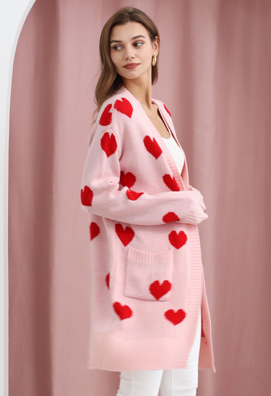 Love Embrace Open Front Knit Cardigan in Pink