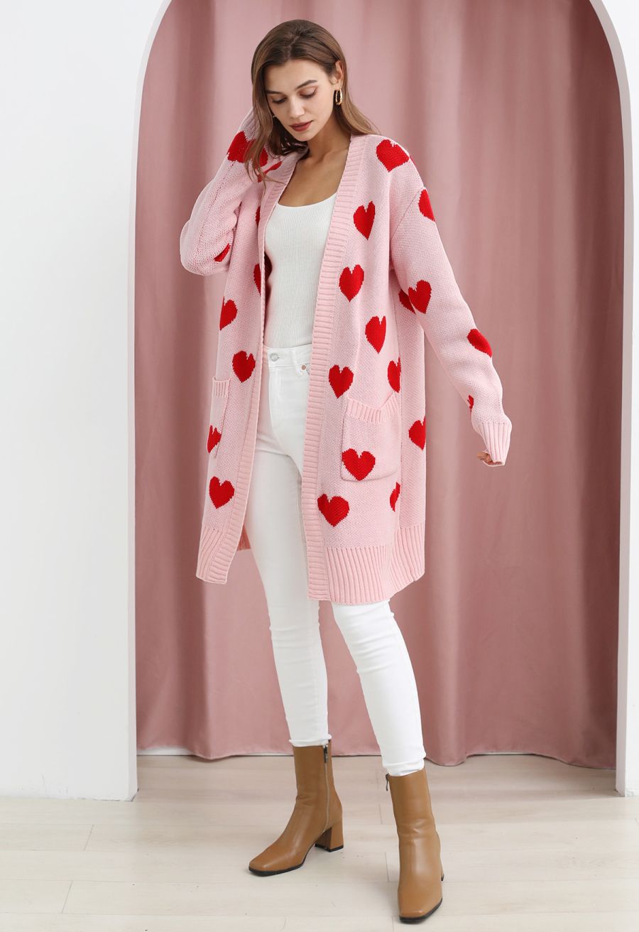 Love Embrace Open Front Knit Cardigan in Pink