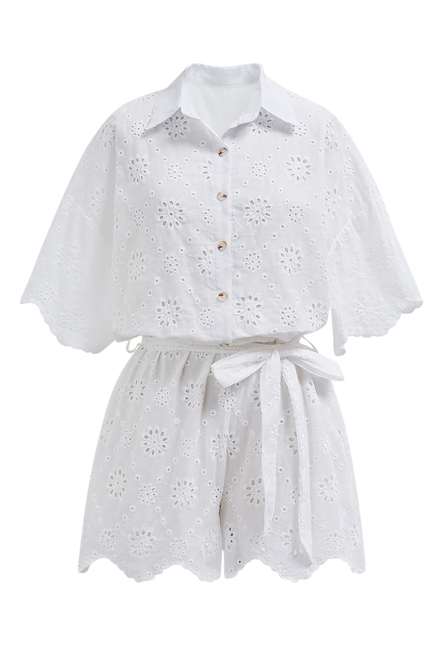 Floral Eyelet Embroidery Scalloped Edge Playsuit