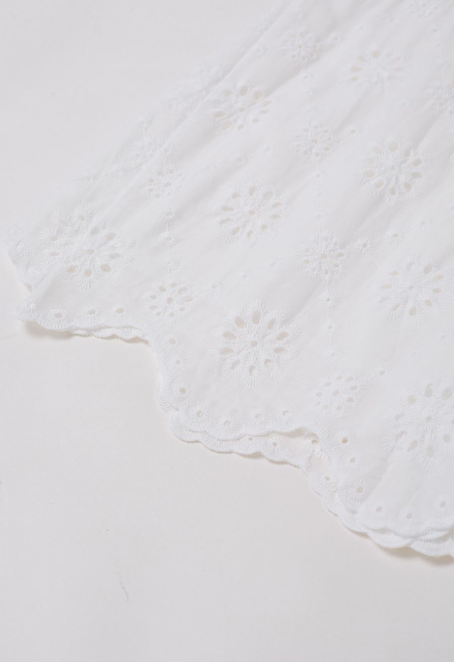Floral Eyelet Embroidery Scalloped Edge Playsuit