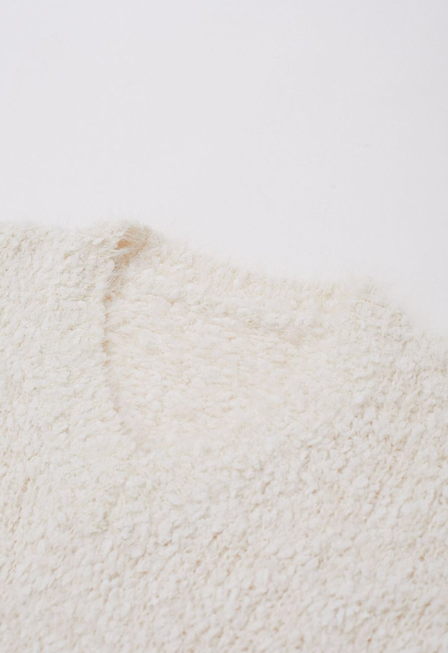 Softness V-Neck Knit Vest in Cream