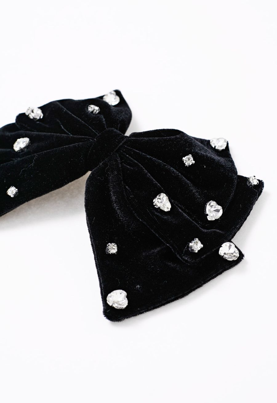Rhinestone Heart Velvet Bowknot Hair Clip