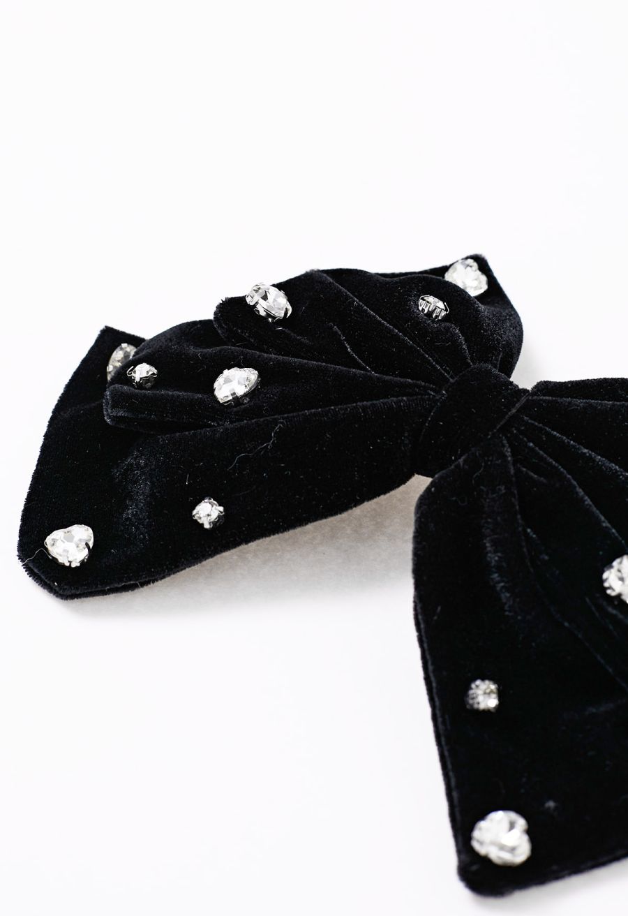 Rhinestone Heart Velvet Bowknot Hair Clip