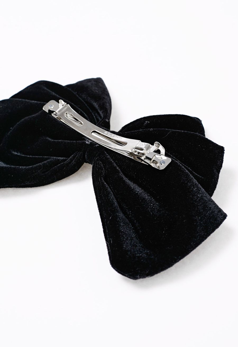 Rhinestone Heart Velvet Bowknot Hair Clip