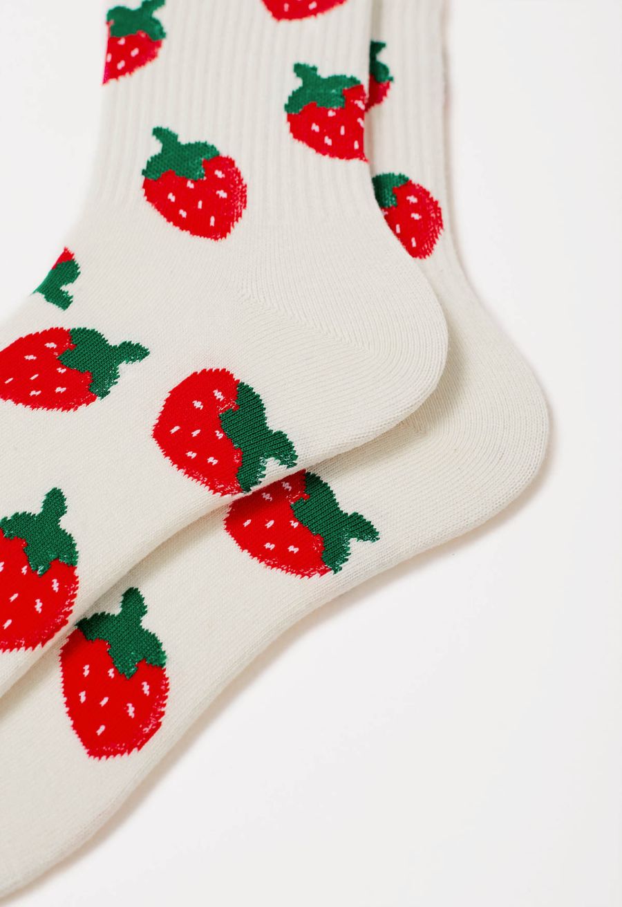 Cartoon Strawberry Cotton Crew Socks