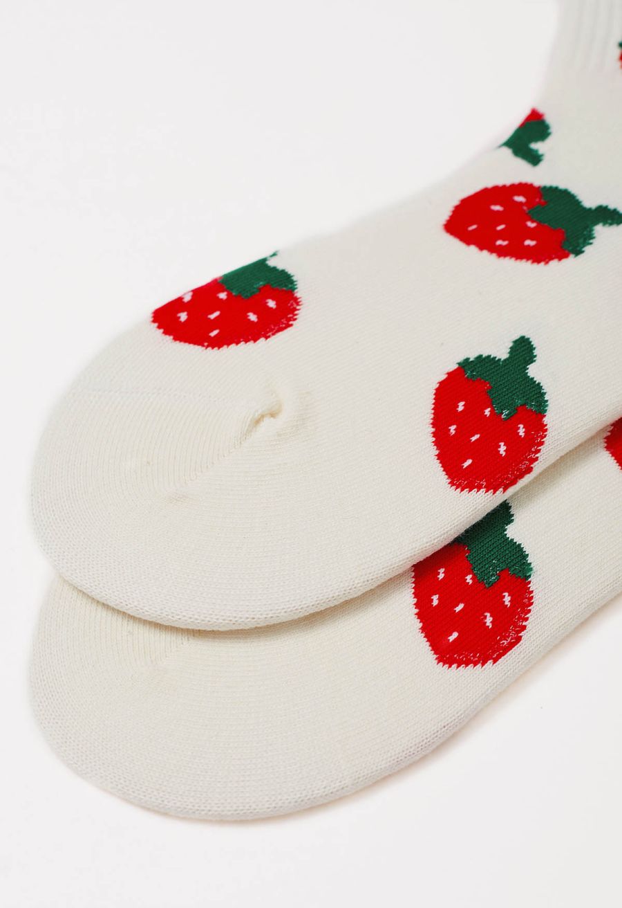 Cartoon Strawberry Cotton Crew Socks