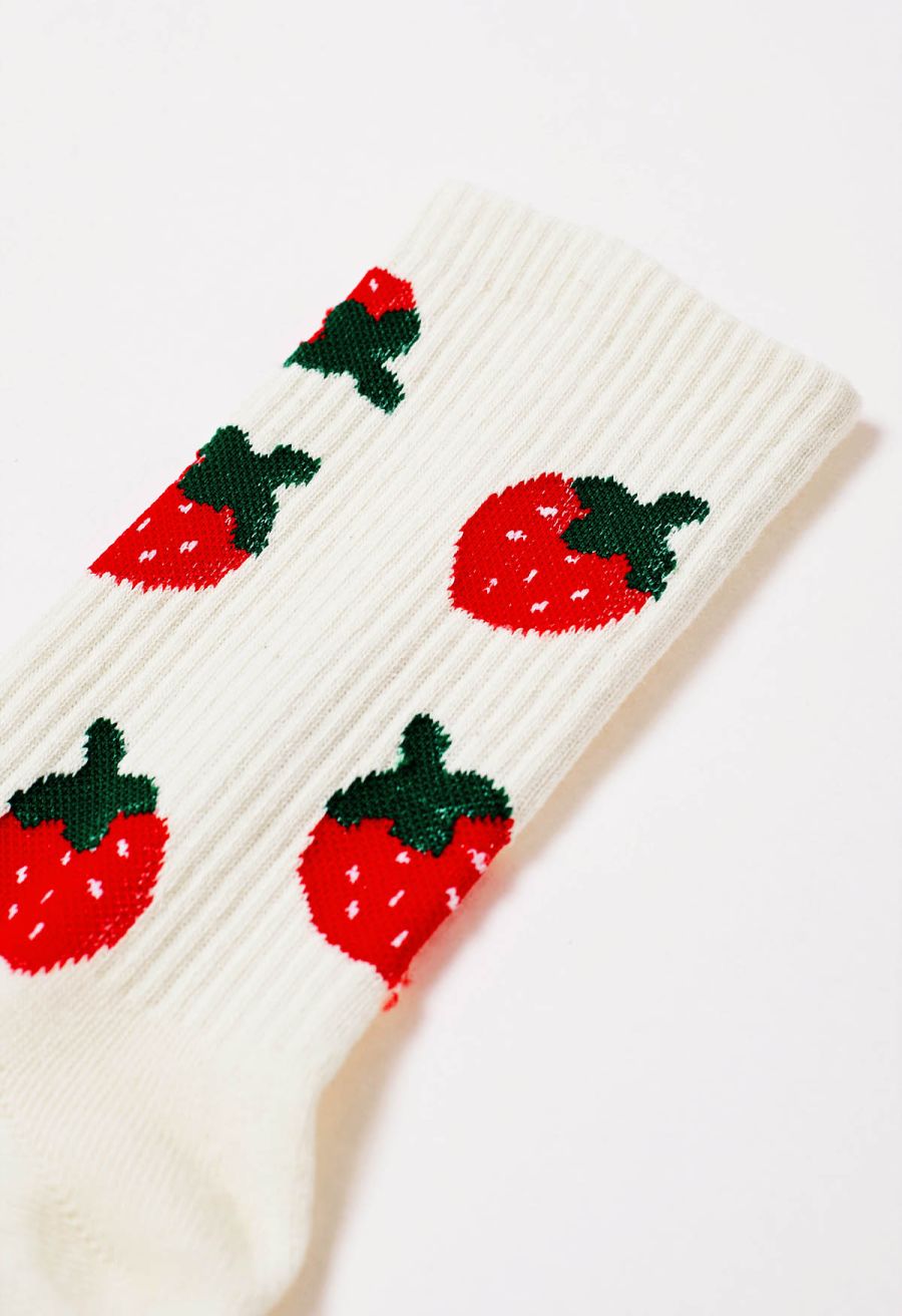 Cartoon Strawberry Cotton Crew Socks