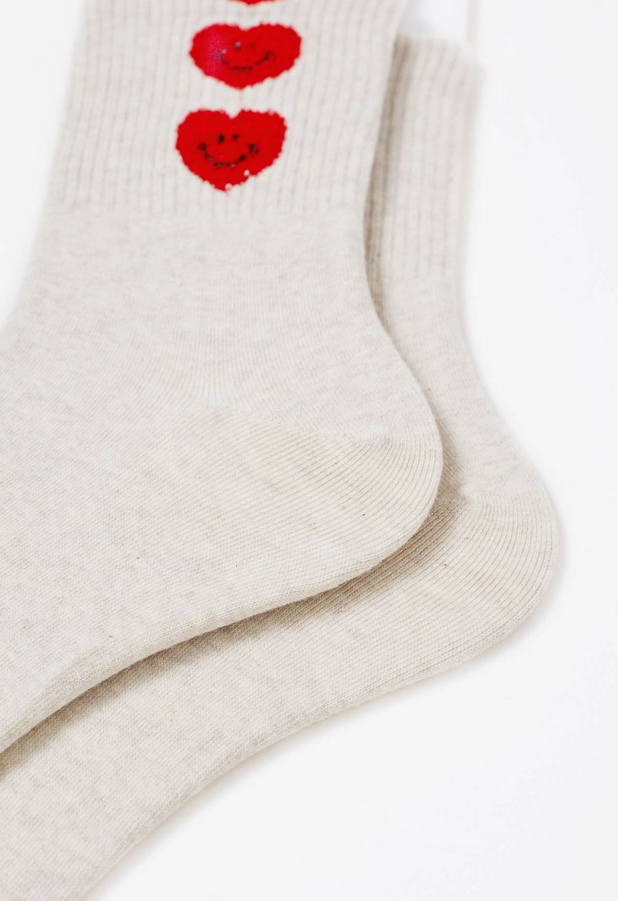 Smiling Face Heart Cotton Crew Socks