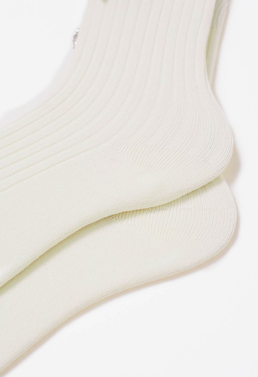 Rhinestone Hollow Out Heart Cotton Socks in White