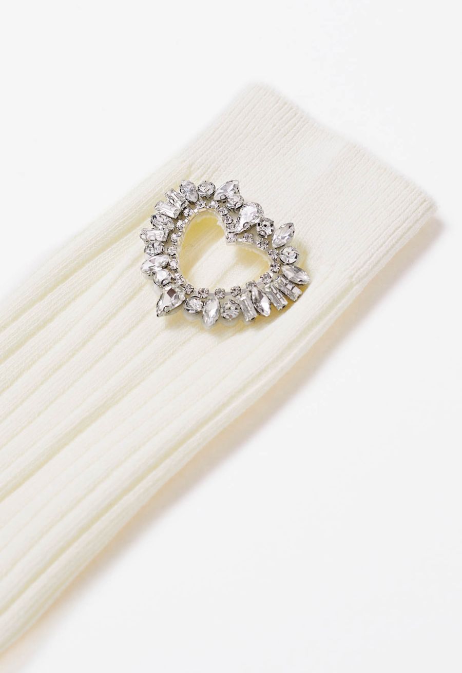 Rhinestone Hollow Out Heart Cotton Socks in White