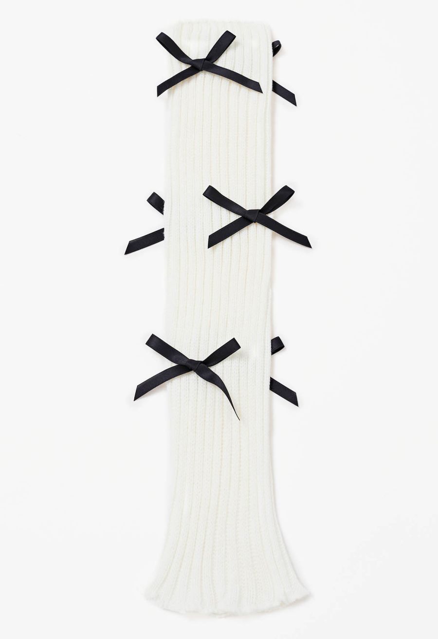 Bowknot Decor Knit Leg Warmers in White