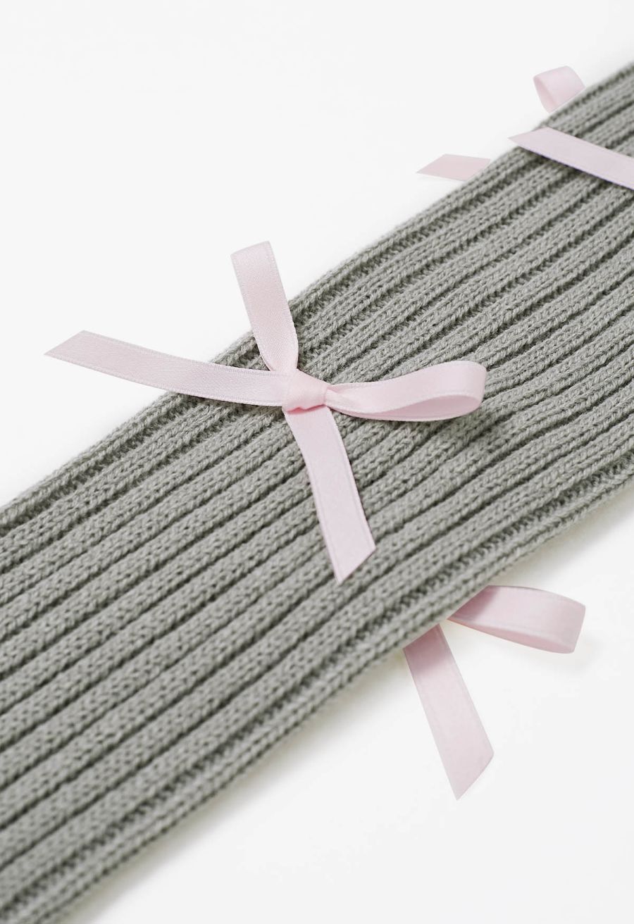 Bowknot Decor Knit Leg Warmers in Grey