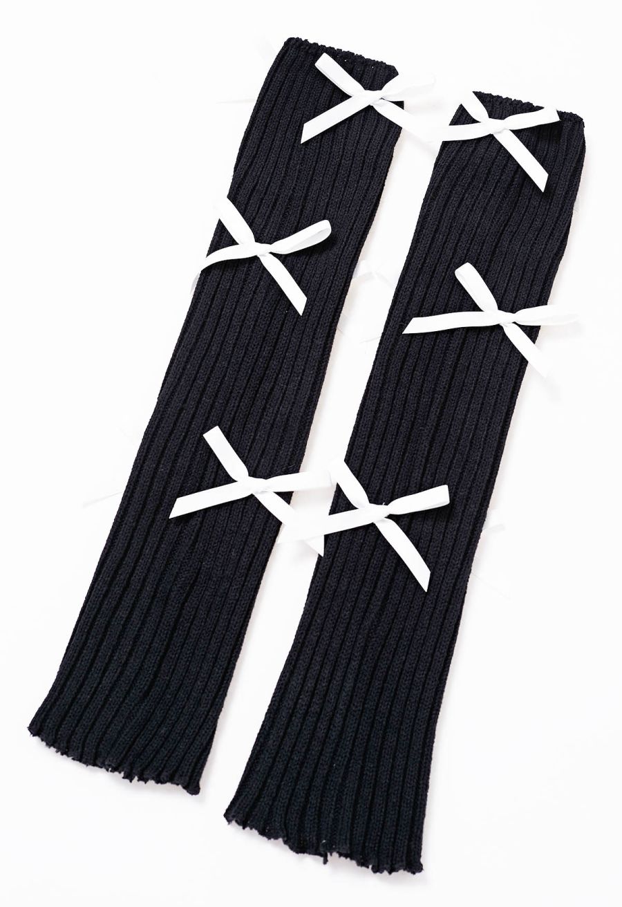 Bowknot Decor Knit Leg Warmers in Black