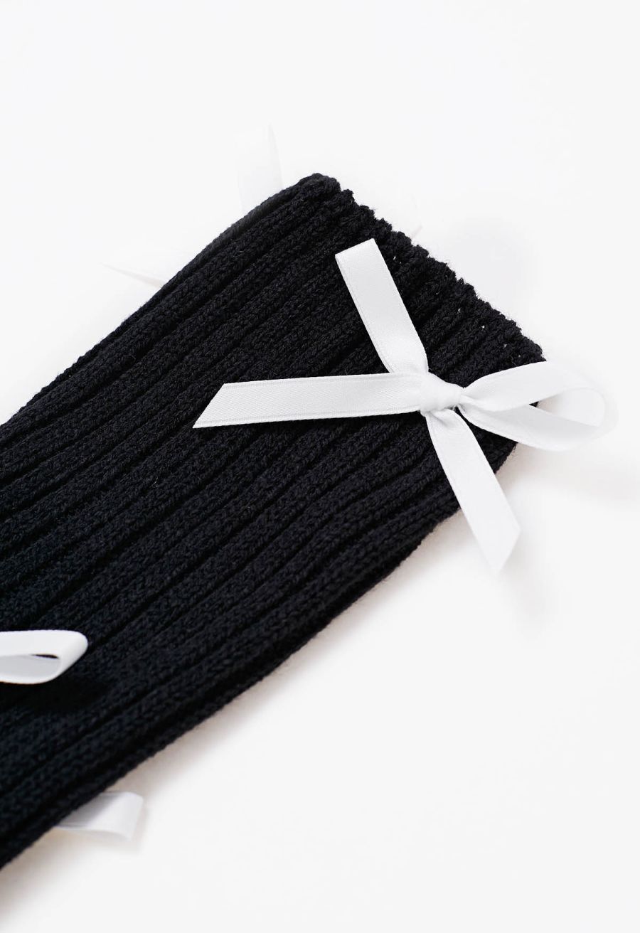 Bowknot Decor Knit Leg Warmers in Black