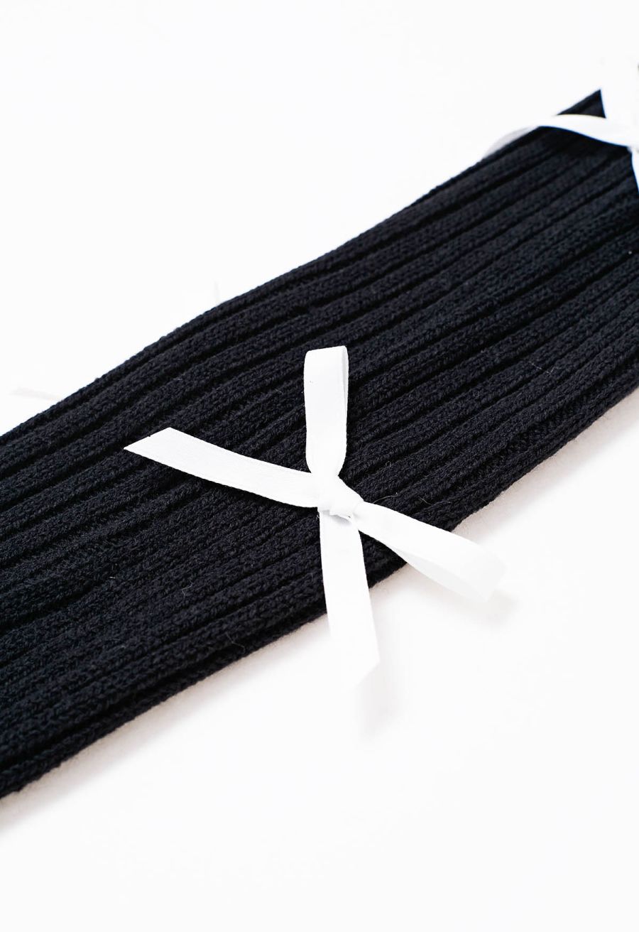 Bowknot Decor Knit Leg Warmers in Black