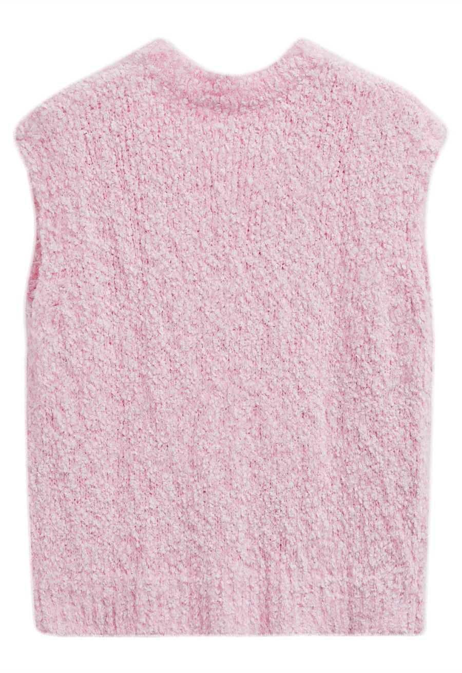 Softness V-Neck Knit Vest in Pink