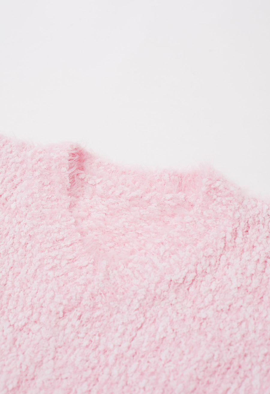 Softness V-Neck Knit Vest in Pink