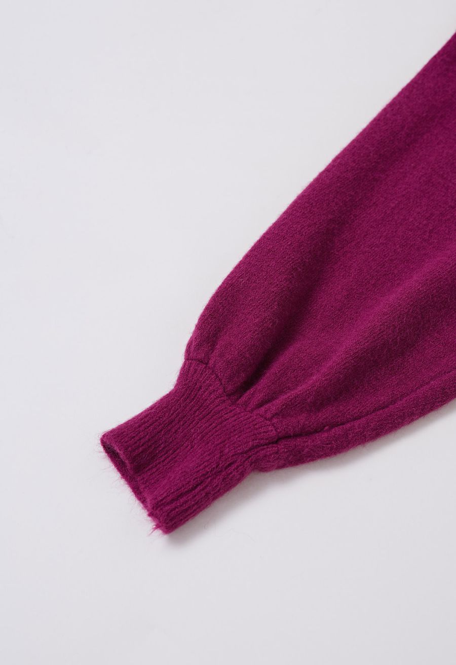 Pearl Neckline Ribbed Knit Twinset Dress in Magenta