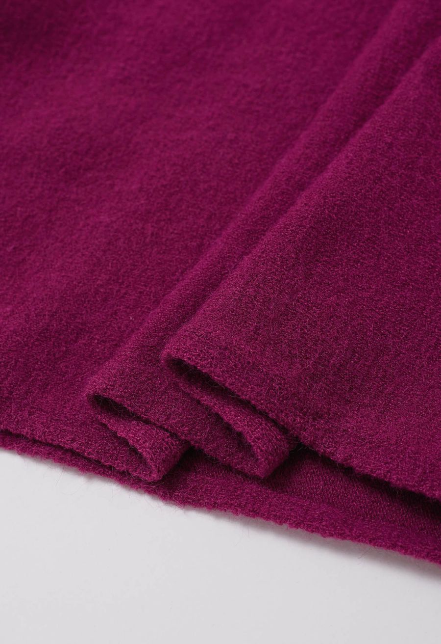 Pearl Neckline Ribbed Knit Twinset Dress in Magenta