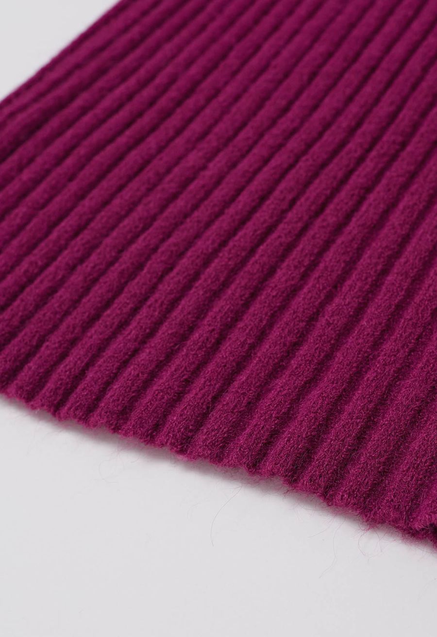 Pearl Neckline Ribbed Knit Twinset Dress in Magenta