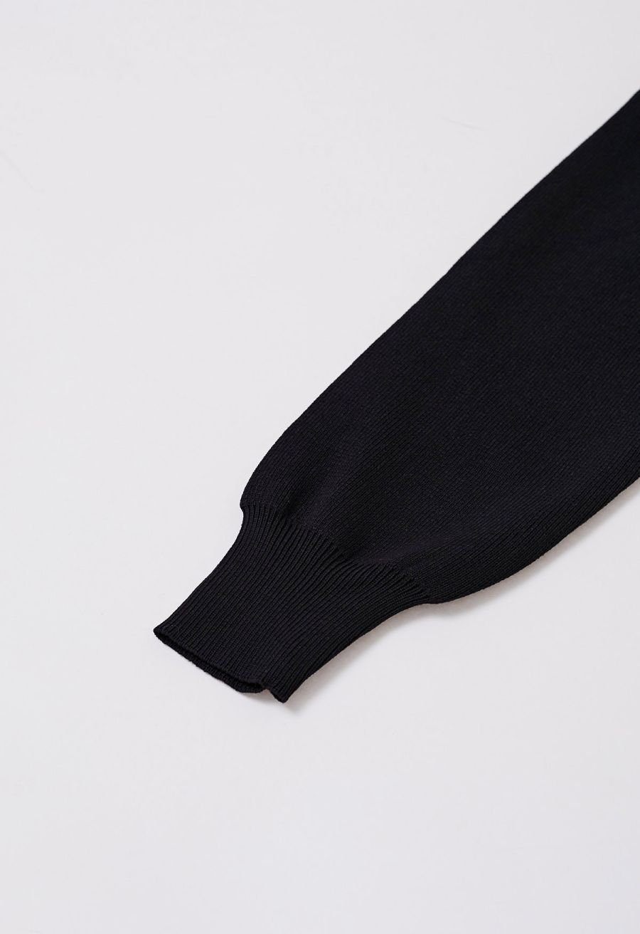 Standout Button Embellished Knit Top and Midi Skirt Set in Black
