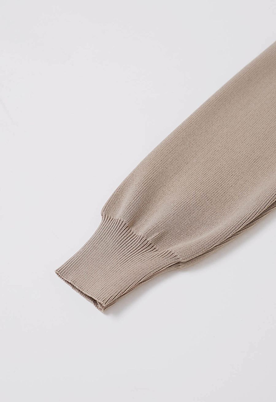 Standout Button Embellished Knit Top and Midi Skirt Set in Taupe