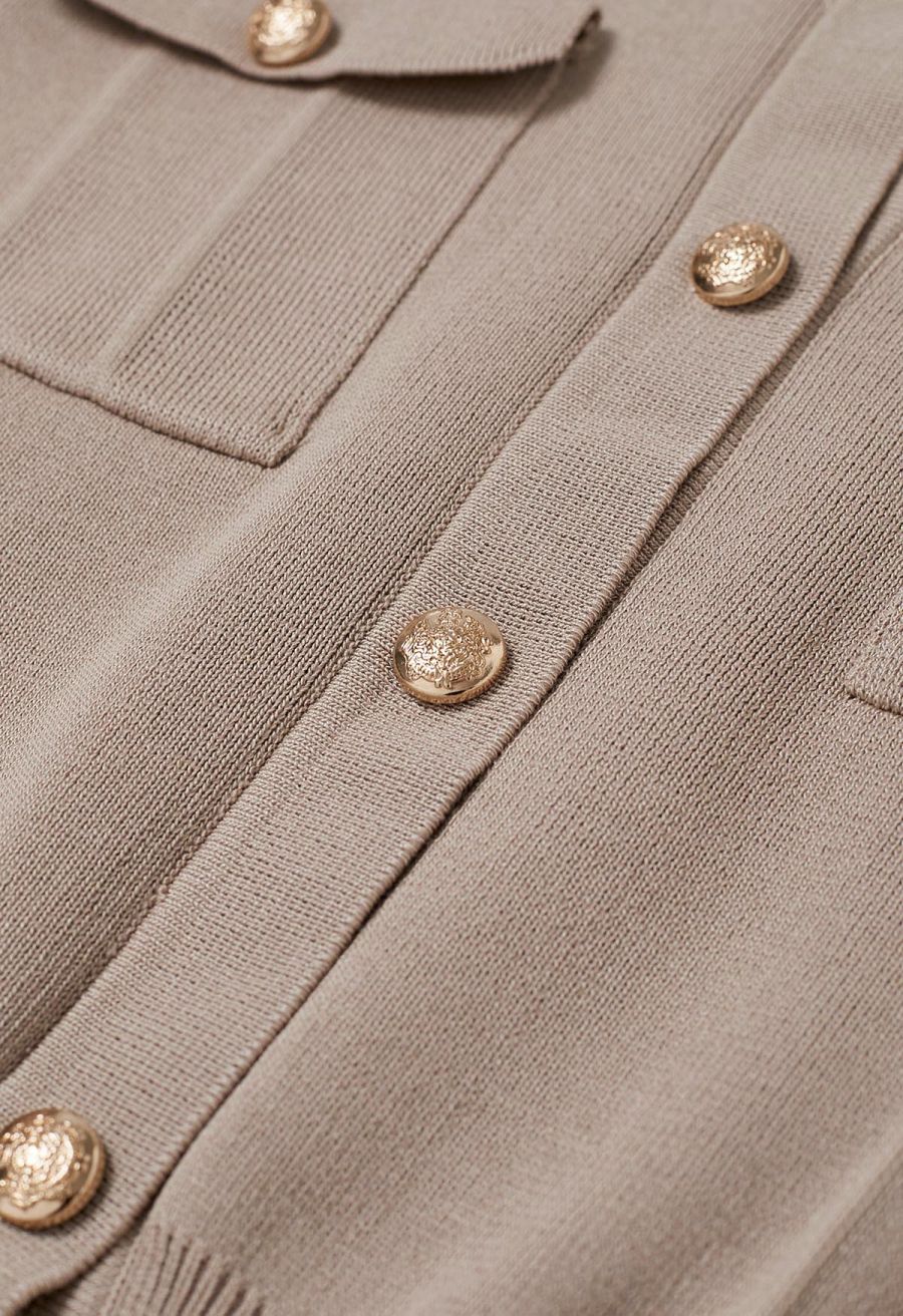 Standout Button Embellished Knit Top and Midi Skirt Set in Taupe