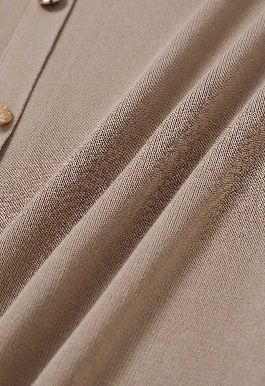 Standout Button Embellished Knit Top and Midi Skirt Set in Taupe