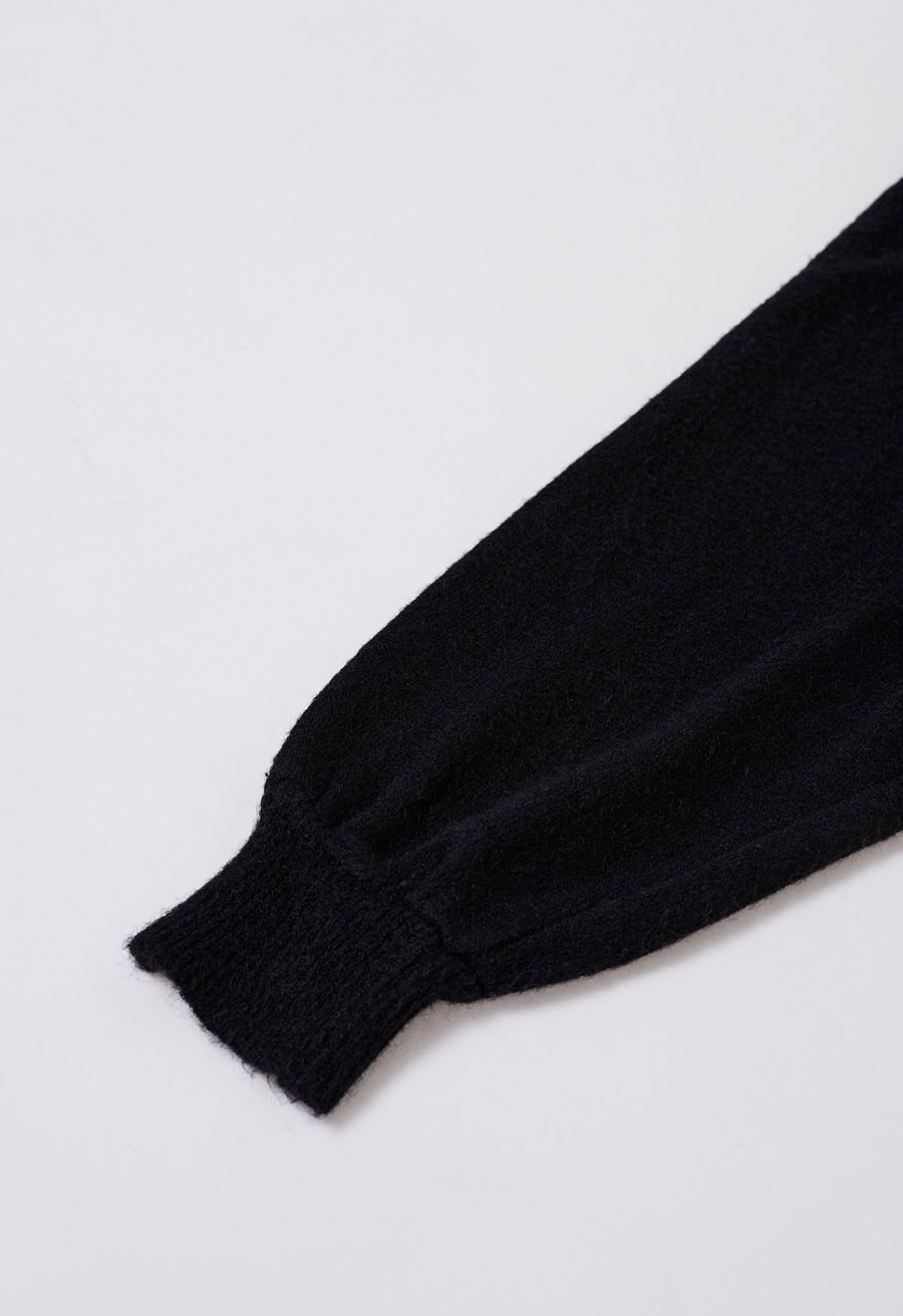 Pearl Neckline Ribbed Knit Twinset Dress in Black