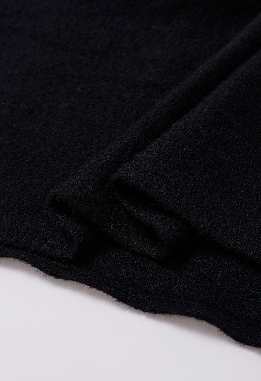 Pearl Neckline Ribbed Knit Twinset Dress in Black