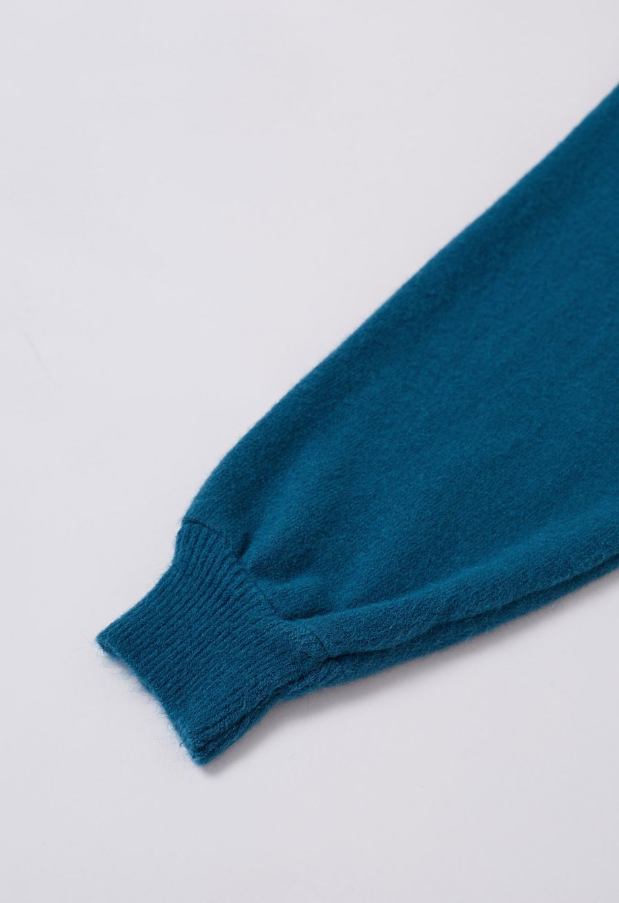 Pearl Neckline Ribbed Knit Twinset Dress in Indigo