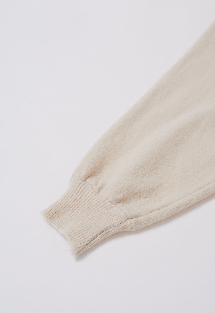 Pearl Neckline Ribbed Knit Twinset Dress in Sand