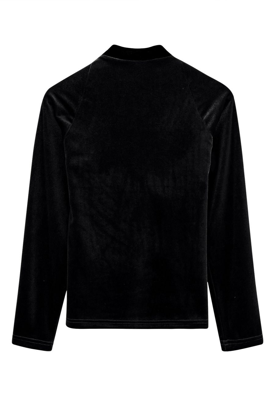 Surplice Neck Soft Velvet Top in Black