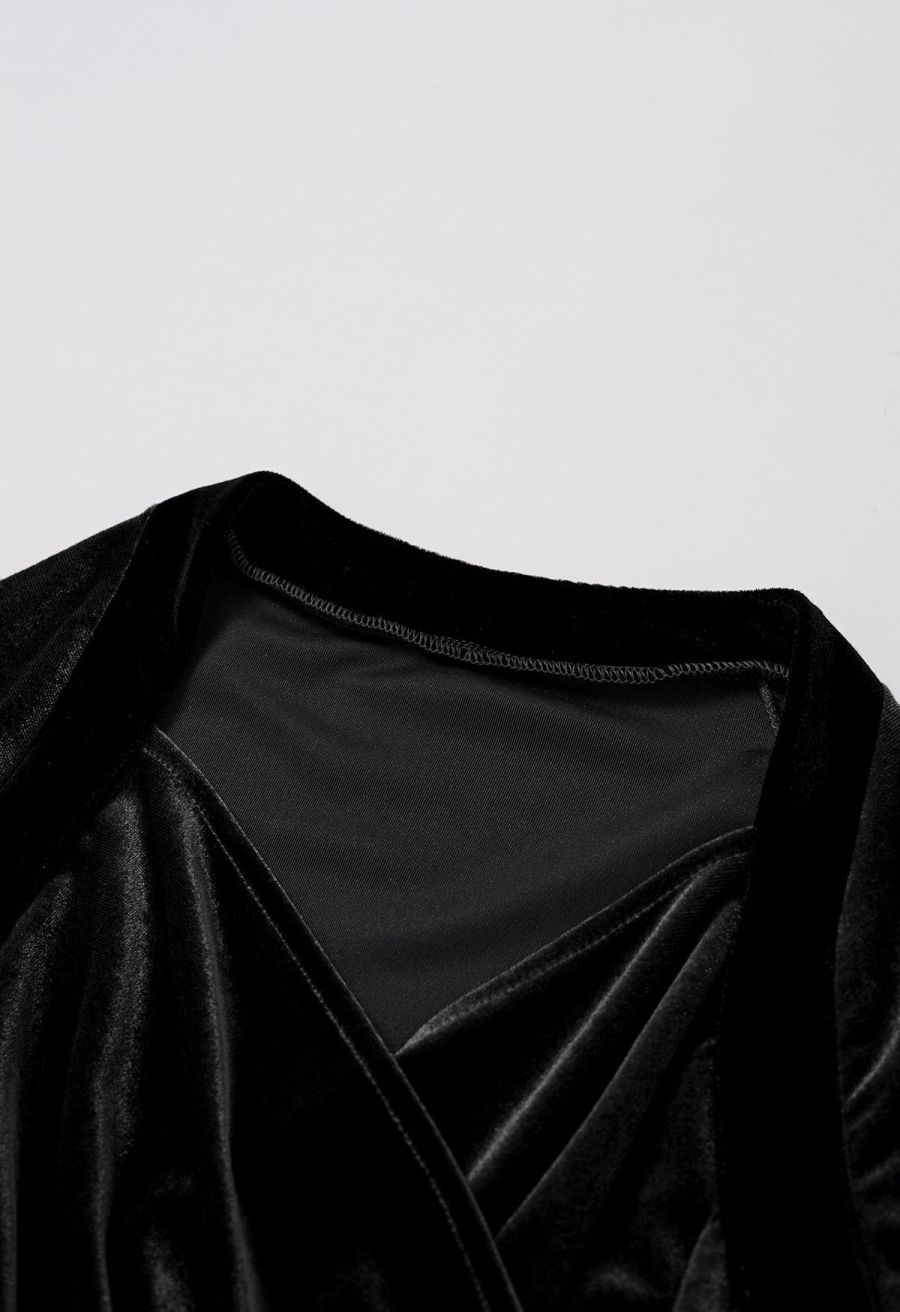 Surplice Neck Soft Velvet Top in Black