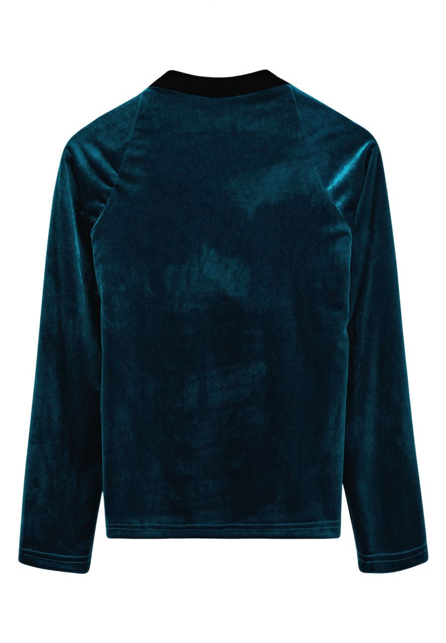 Surplice Neck Soft Velvet Top in Teal