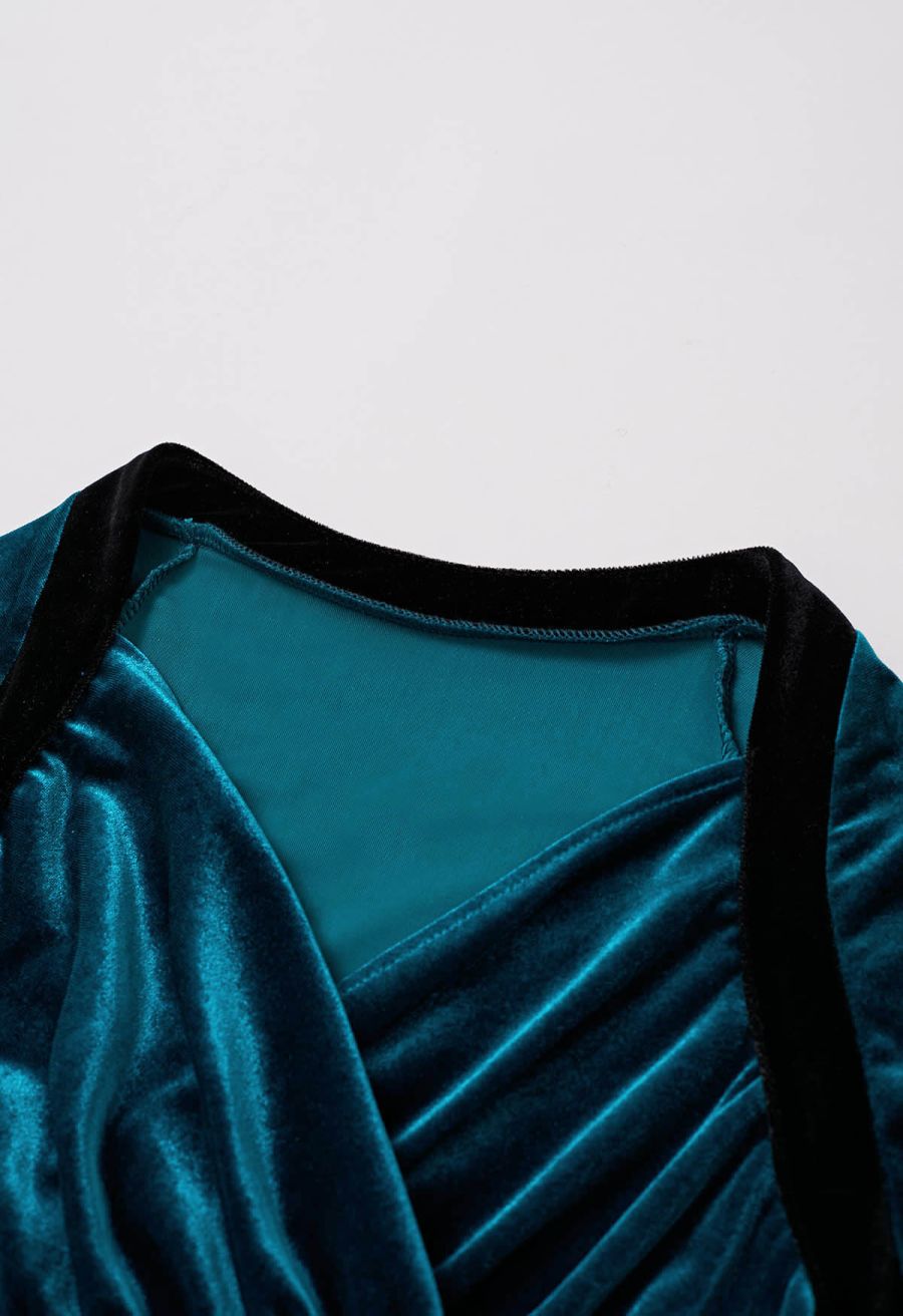 Surplice Neck Soft Velvet Top in Teal