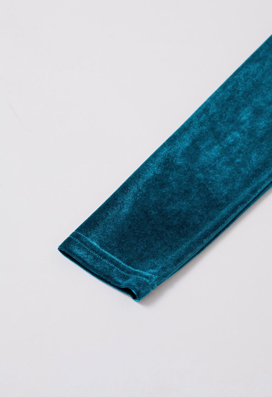 Surplice Neck Soft Velvet Top in Teal