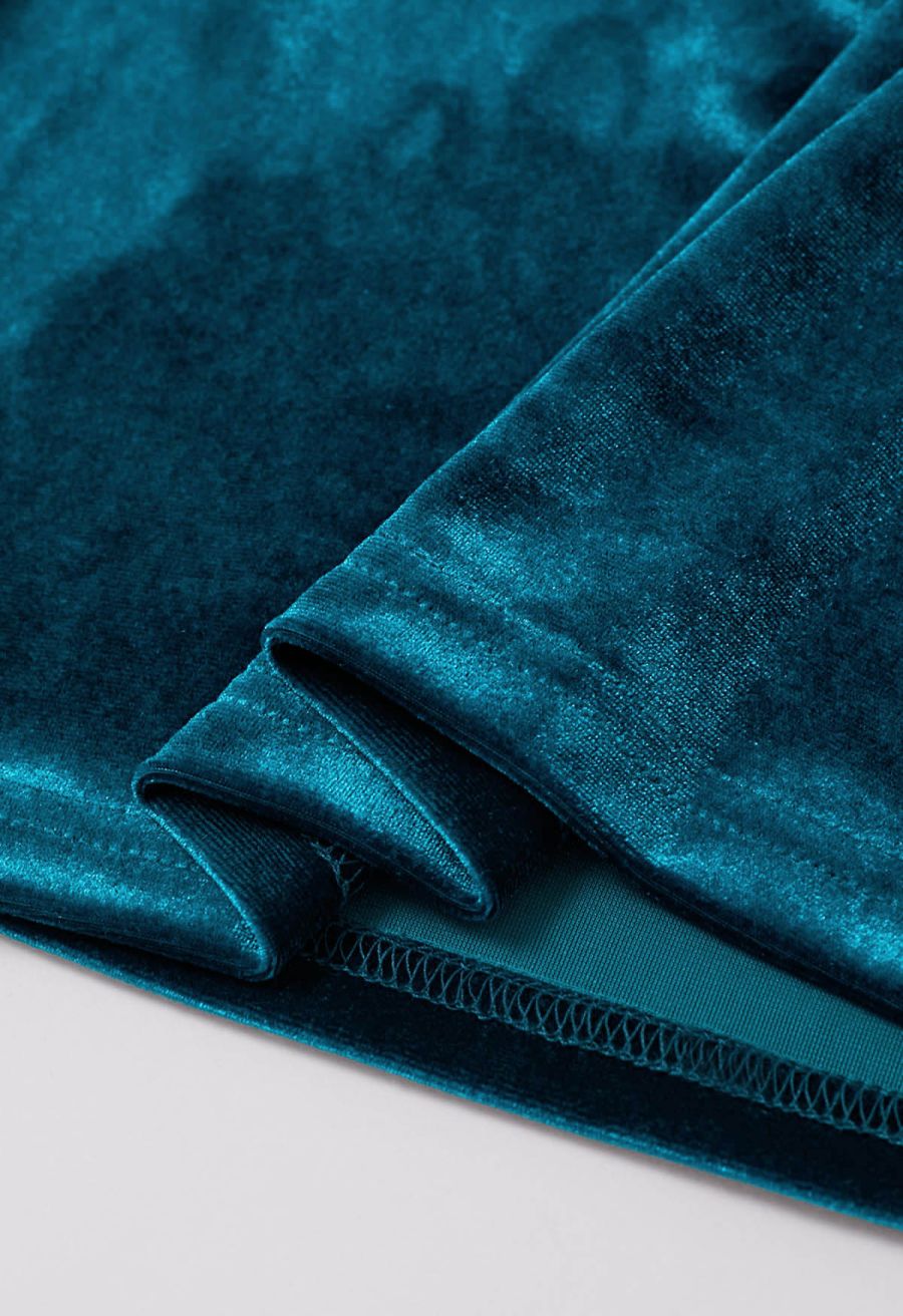 Surplice Neck Soft Velvet Top in Teal