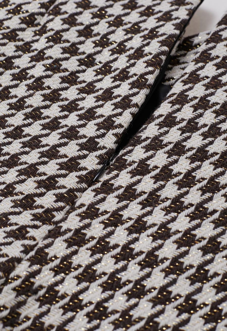 Metallic Houndstooth Golden Button Shorts in Brown