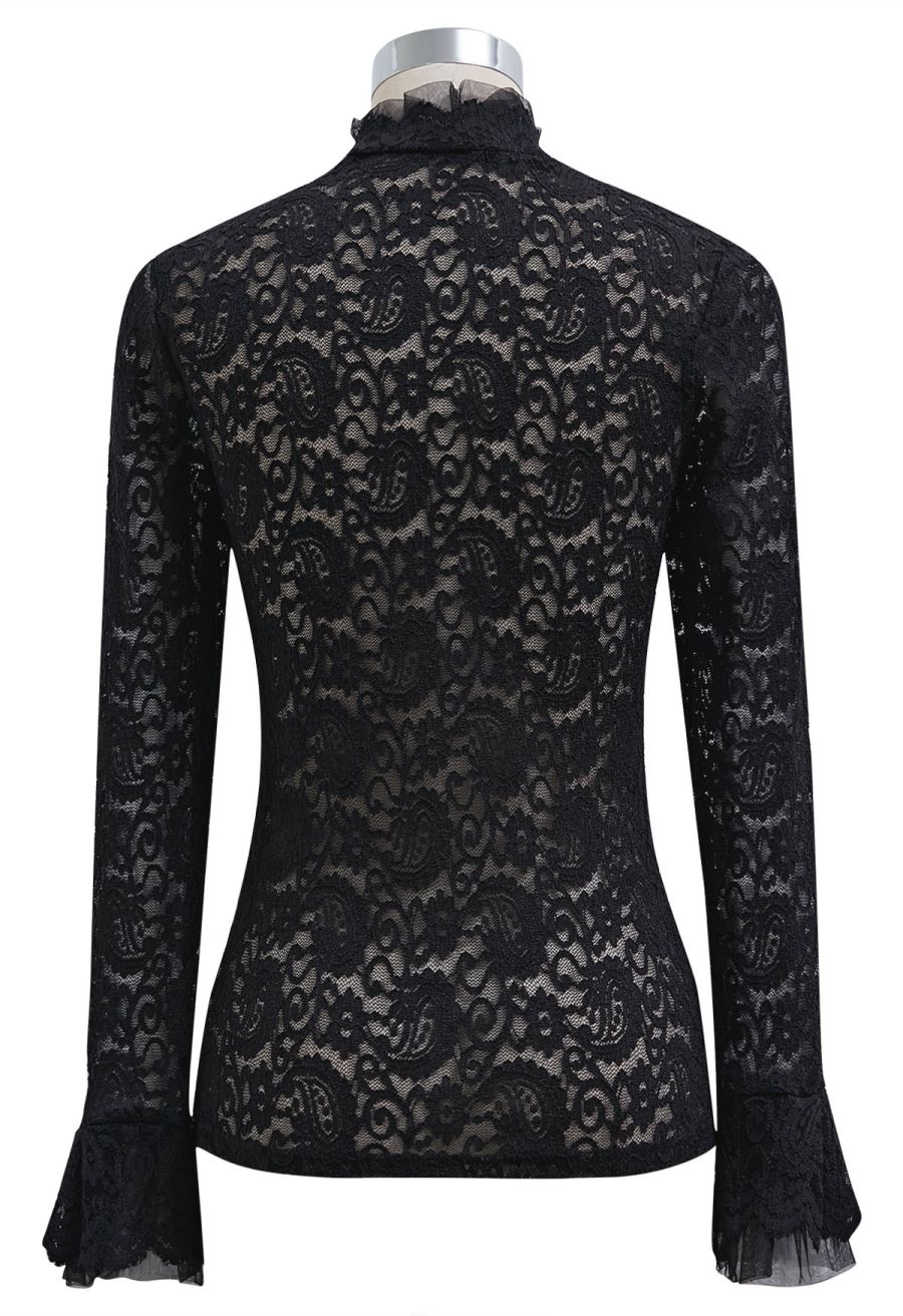 Paisley Full Lace Mesh Inserted Top in Black
