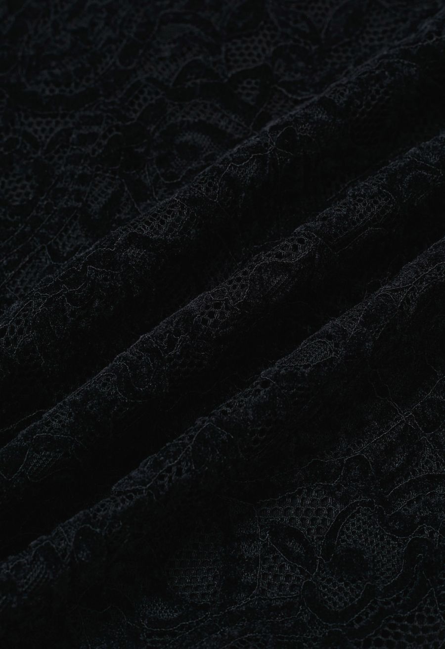 Paisley Full Lace Tie Waist Wrap Top in Black
