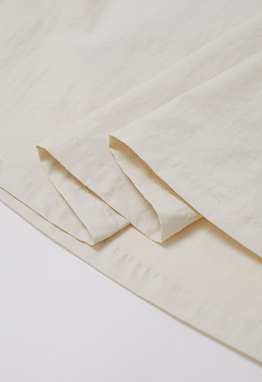 Casual Pleated Waist Cotton Maxi Skirt in Cream