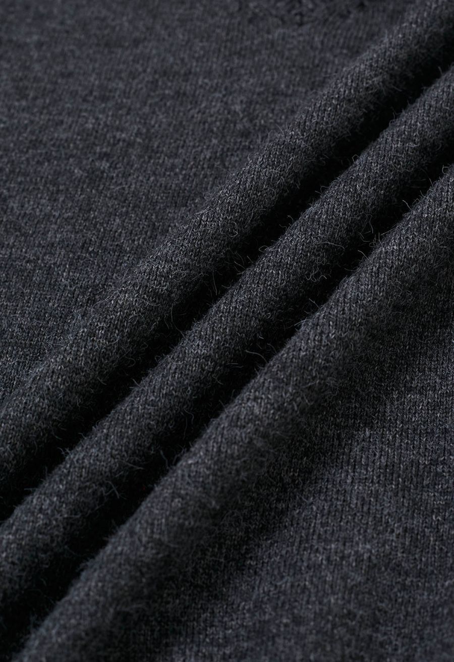 V-Neck Sleeveless Knit Top and Pleated Skirt Set in Smoke