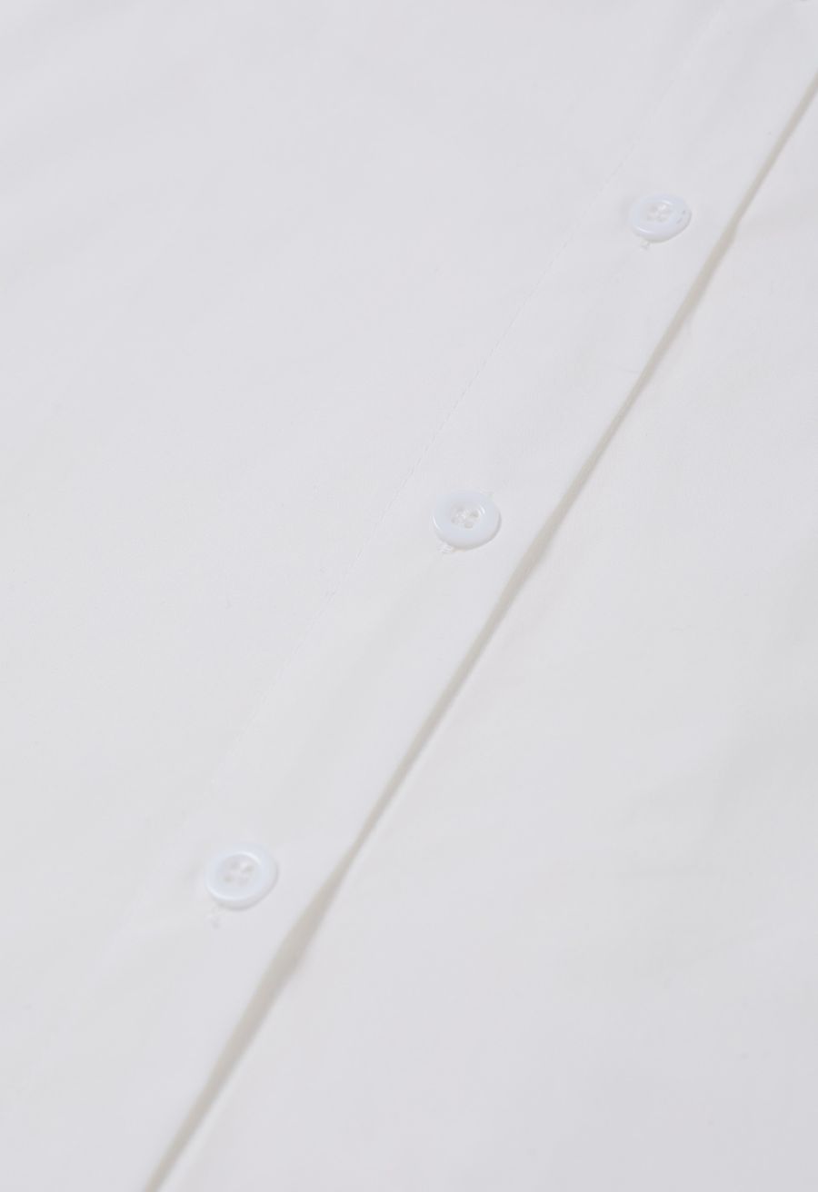 Embroidered Heart Patch Pocket Tie-Neck Shirt