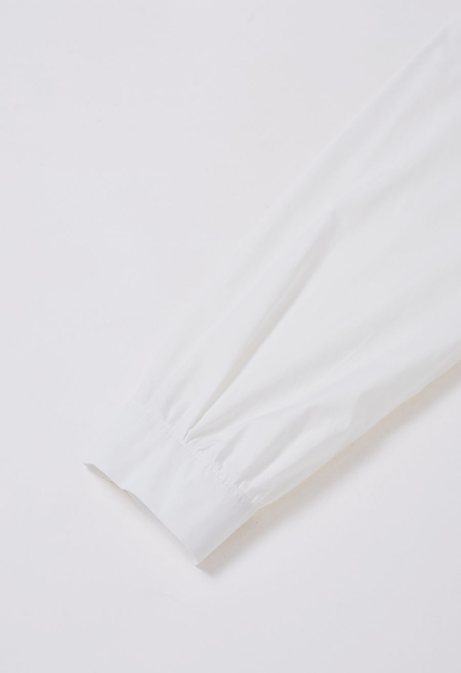 Embroidered Heart Patch Pocket Tie-Neck Shirt