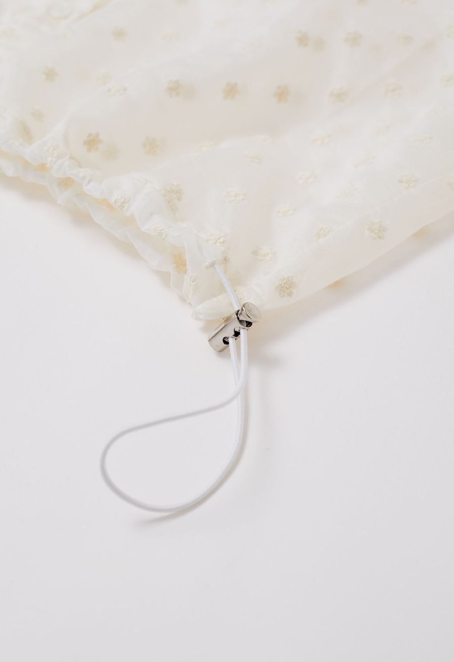 Lace Cutwork Pocket Embroidered Drawstring Shirt in Ivory
