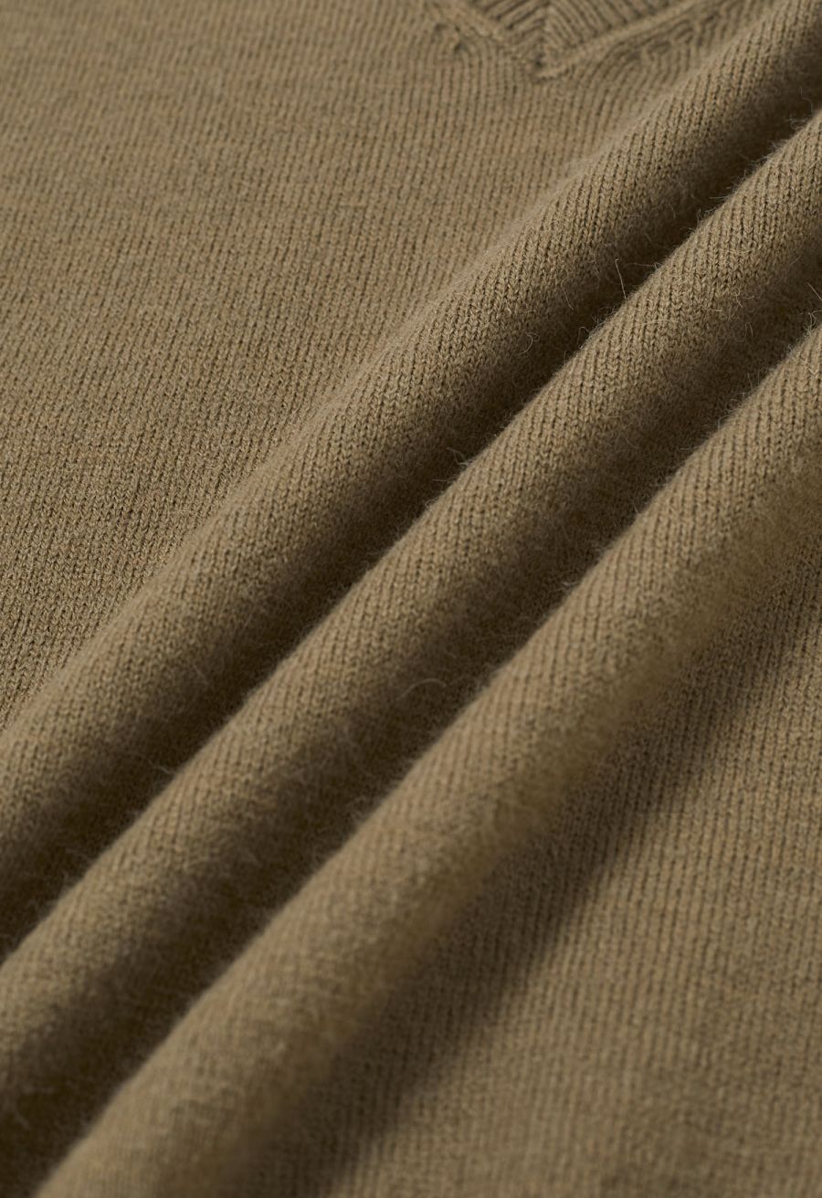 V-Neck Sleeveless Knit Top and Pleated Skirt Set in Khaki