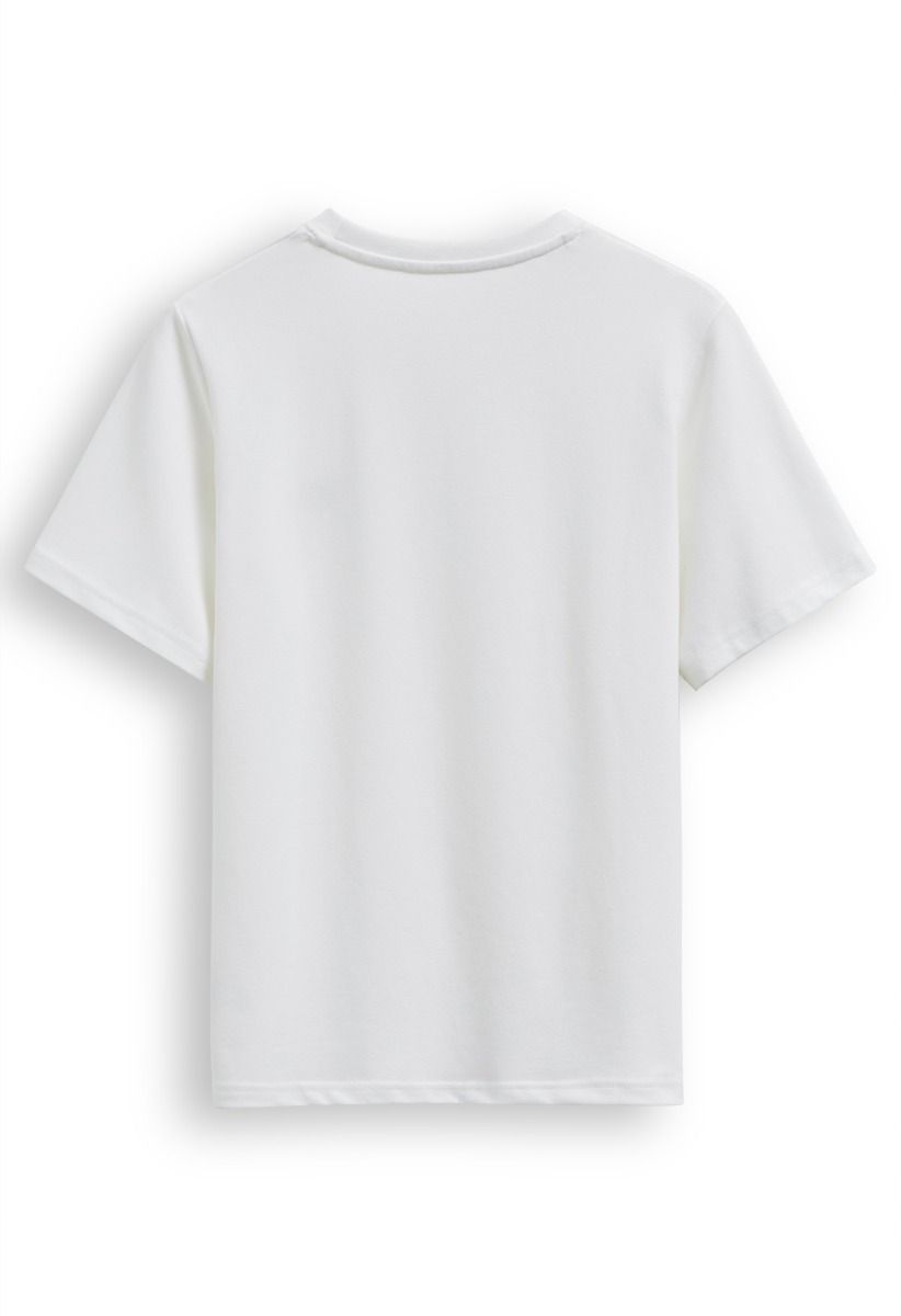Cute Embroidered Heart Pattern T-Shirt in White
